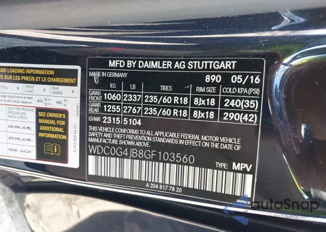2016 Mercedes-Benz Glc 300 from USA, damaged, VIN WDC0G4JB8GF103560